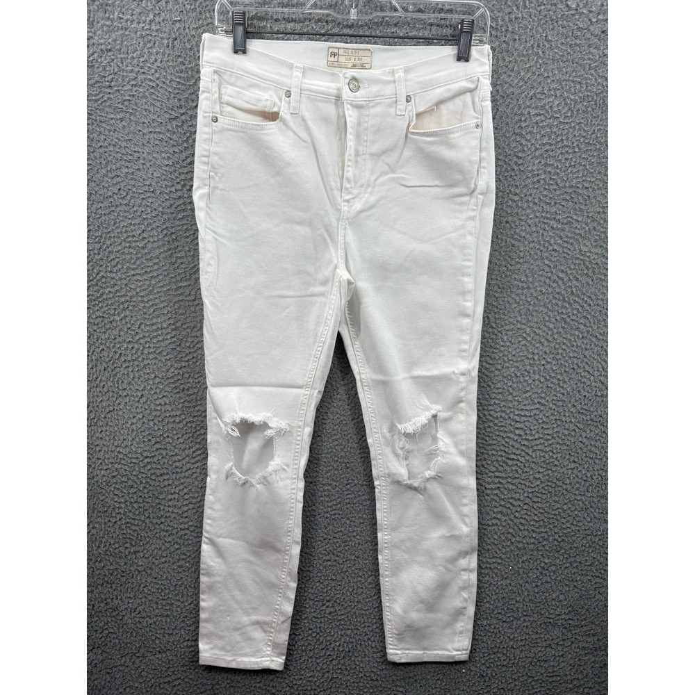 Free People Jeans Women Size 31R White Distressed Ripped Skinny Denim Cropped